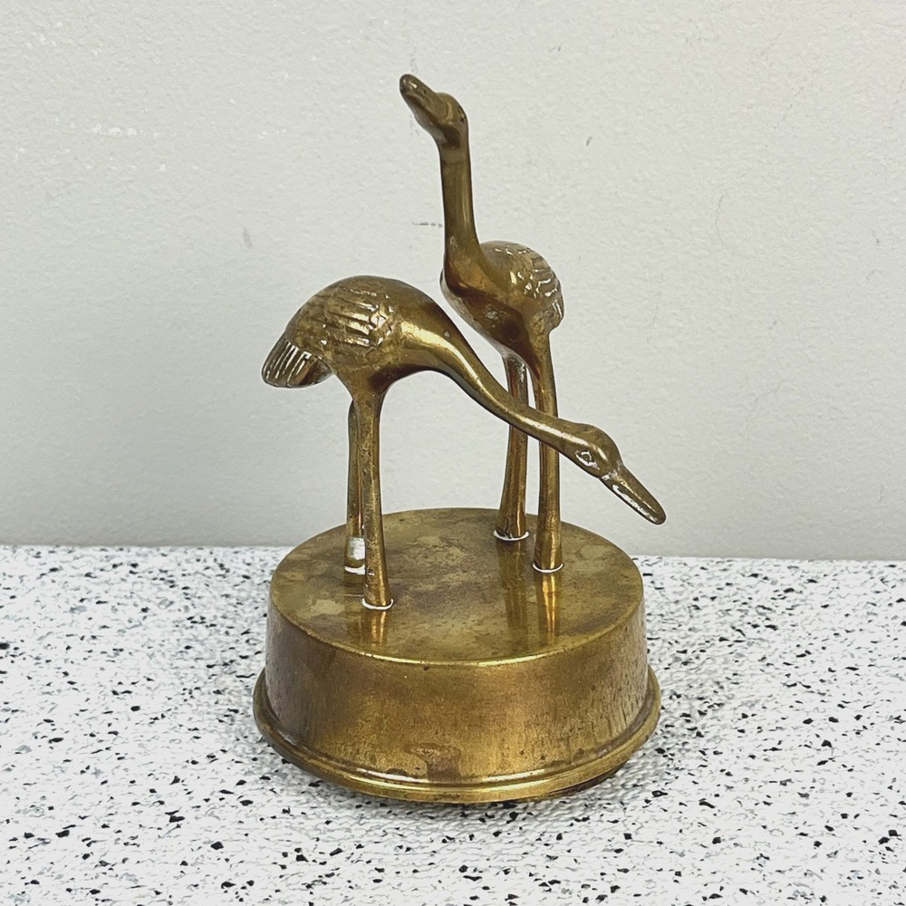 Crowning Touch Collection Brass Crane Heron Bird Musical Figurine Vintage